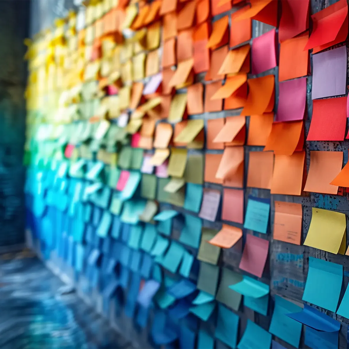 Bunte Haftnotizen an der Wand: agile Sprint-Planung mit Remote Developern