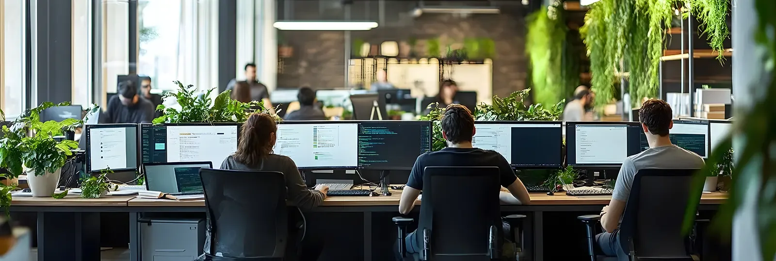 Remote Developer Team von Outwork im Büro an Bildschirmen