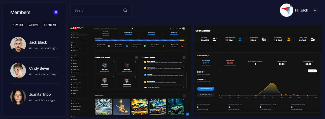 Individuell entwickeltes Software-Dashboard im Dark Mode